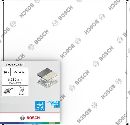 Disco da taglio ceramico Bosch da 230 mm per tagli precisi delle piastrelle.
