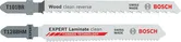 Lame per seghetto alternativo Bosch T101BR e T128BHM per un taglio pulito di legno e laminati.