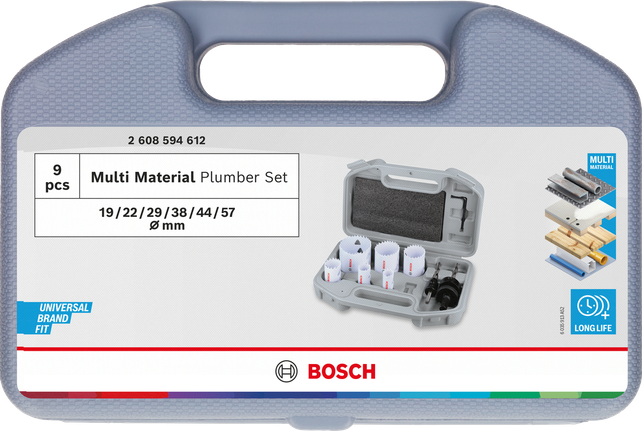 Set multimateriale per idraulici Bosch , seghe a tazza 19-57 mm.