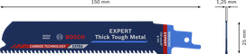 Lama per sega Bosch EXPERT Thick Tough Metal S955CHC con denti in metallo duro.