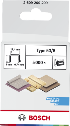 Punti metallici Bosch a filo fine tipo 53/6 per legno, confezione da 5000 pezzi.