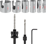 Set di seghe a tazza filettate per materiali da costruzione Bosch PRO, 9 pezzi.