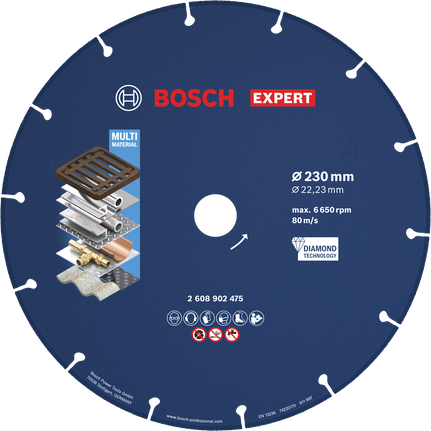 Disco diamantato per taglio metalli Bosch EXPERT da 230 mm.