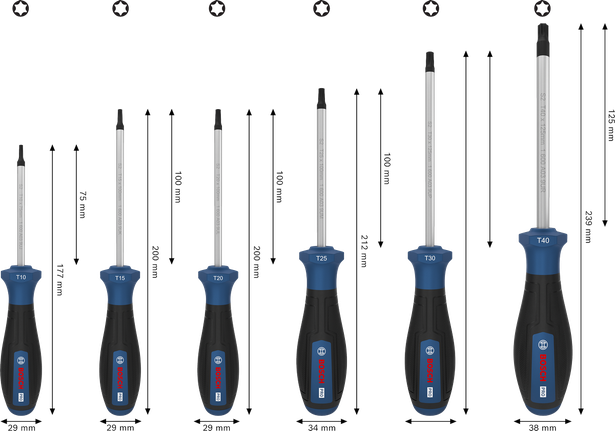 Set di cacciaviti Bosch PRO TX da 6 pezzi con punte in acciaio S2.