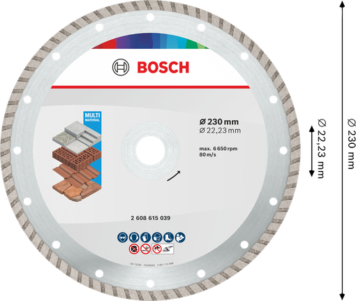 Disco da taglio diamantato Bosch Multi Material Turbo da 230 mm.
