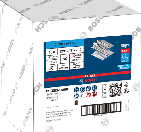 Disco lamellare Bosch EXPERT X782 da 115 mm, scatola G80 X-LOCK.