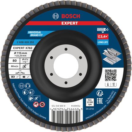 Disco lamellare Bosch EXPERT X782 da 115 mm G80, lunga durata.
