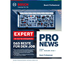 Cover einer Fachzeitschrift mit Werkzeugen, hellen Farben und dem Titel 'Pro News' in großer Schrift.