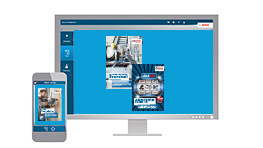 Ein Computerbildschirm und ein Smartphone zeigen Bosch Professional Kataloge.