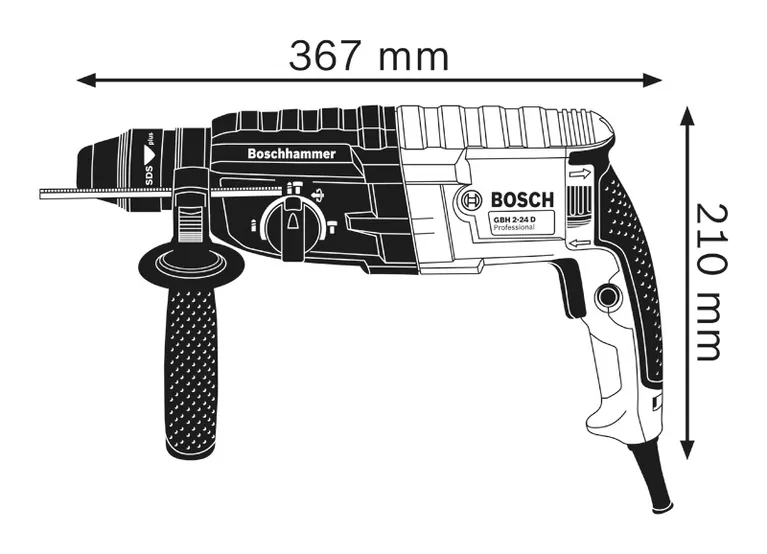 Dimensiones del martillo rotatorio.