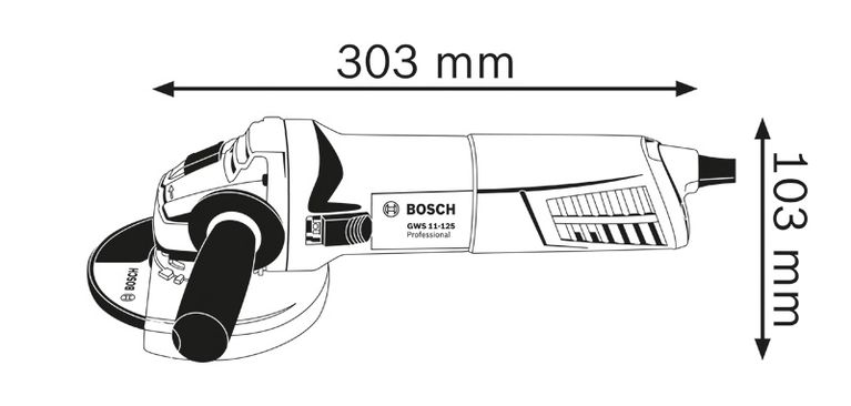 Dimensiones de la amoladora angular.