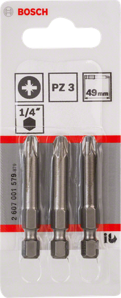 Paquete de puntas de destornillador Bosch PZ3 de 49 mm y 1/4″.