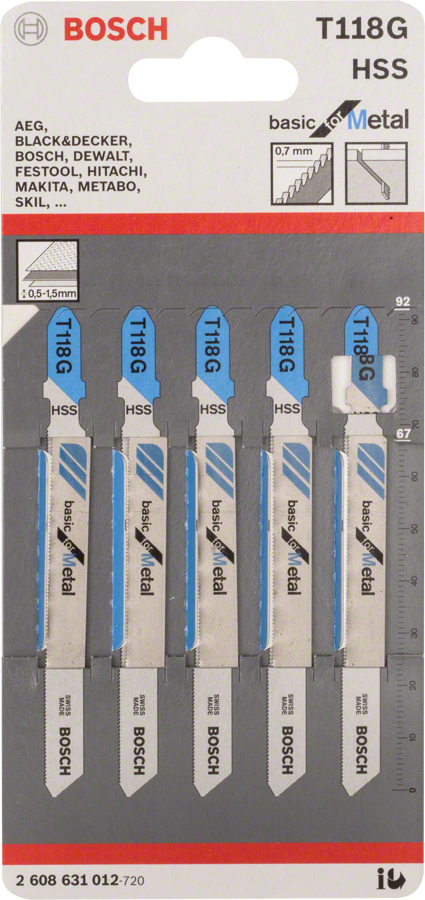 Juego de hojas de sierra de calar Bosch T 118 G para corte de metal.