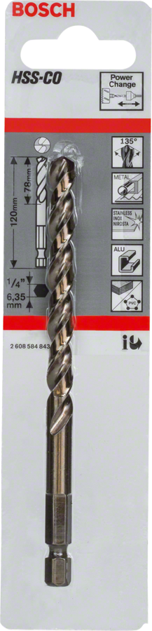 Broca piloto Bosch HSS-Co con vástago hexagonal.
