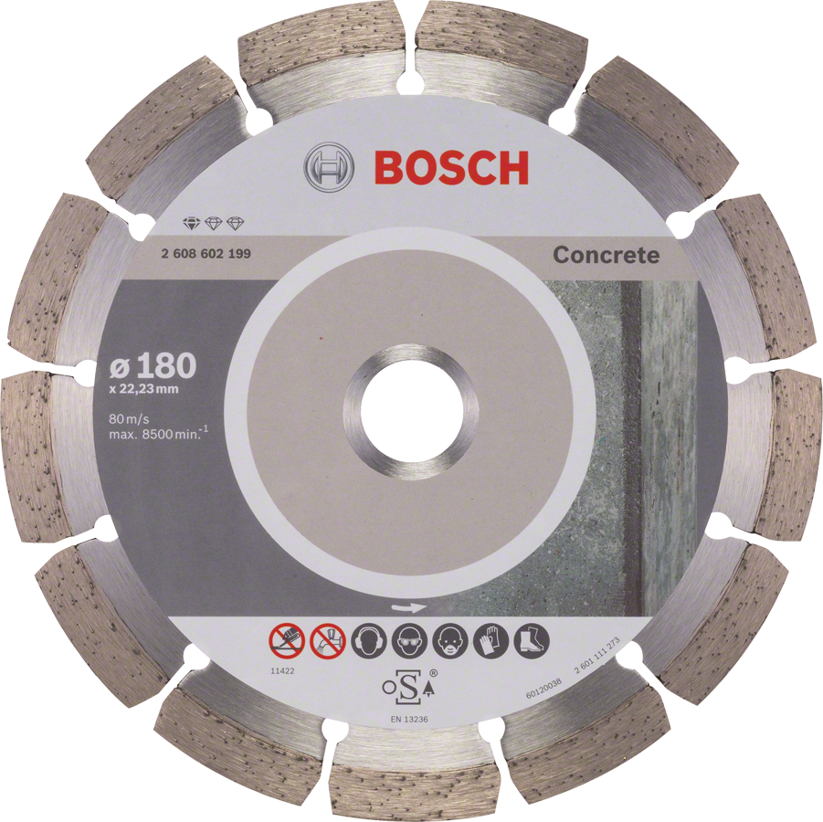 Disco de corte de diamante Bosch Standard para hormigón de 180 mm.