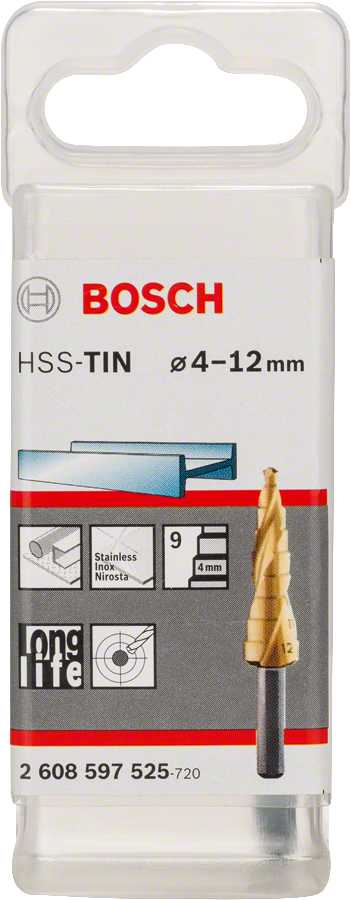 Broca escalonada Bosch HSS-TiN de 4-12 mm para metal.