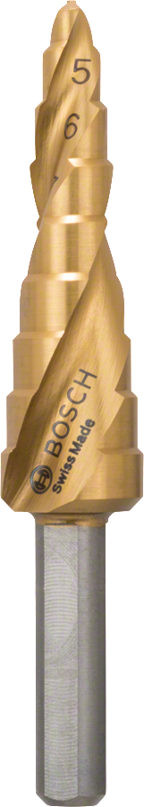 Broca escalonada Bosch HSS-TiN para agujeros de 4 a 12 mm.