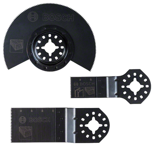 Juego de hojas para herramienta multiusos Bosch para cortar madera y metal.