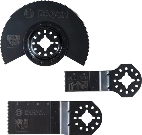 Juego de hojas para herramienta multiusos Bosch para cortar madera y metal.