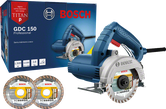 Cortadora de mármol Bosch GDC 150 con dos hojas de diamante.