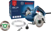 Cortadora de mármol Bosch GDC 151 con cuchilla y accesorios.