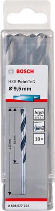 Paquete de brocas helicoidales Bosch HSS PointTeQ de 9,5 mm.