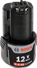 Paquete de batería de iones de litio Bosch de 12 V y 2,0 Ah.