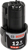 Paquete de batería de iones de litio Bosch de 12 V y 2,0 Ah.