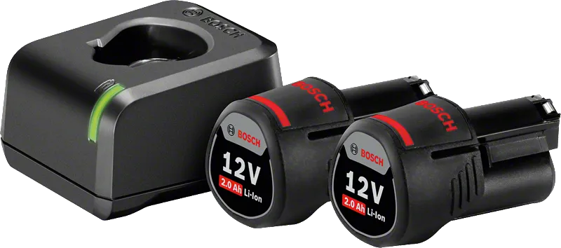 Kit de inicio Bosch 12V con cargador y dos baterías de 2,0 Ah.