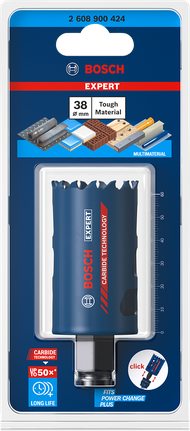 Sierra de corona Bosch EXPERT para materiales resistentes de 38×60 mm.