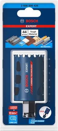 Sierra de corona Bosch para materiales resistentes de 44 mm.