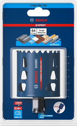 Sierra de corona Bosch EXPERT para materiales resistentes de 64×60 mm.