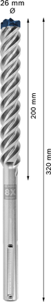 Broca para taladro percutor Bosch EXPERT SDS max-8X 26x200x320 mm.