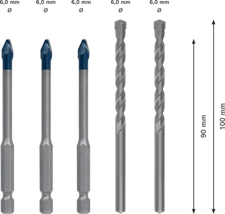 Juego de brocas para cerámica dura Bosch EXPERT HEX-9 de 6 mm.