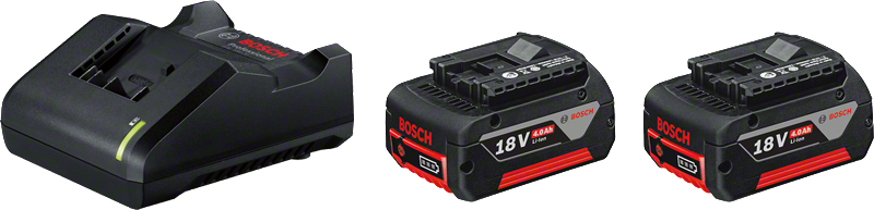 Kit de arranque Bosch 18V con cargador GAL18V-20 y dos baterías de 4,0 Ah.