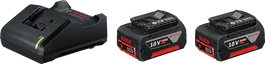 Kit de arranque Bosch 18V con cargador GAL18V-20 y dos baterías de 4,0 Ah.