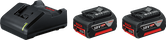 Kit de arranque Bosch 18V con cargador GAL18V-20 y dos baterías de 4,0 Ah.