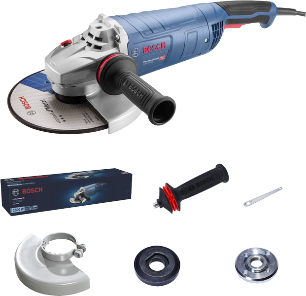 Amoladora angular Bosch GWS 28-230 con accesorios.