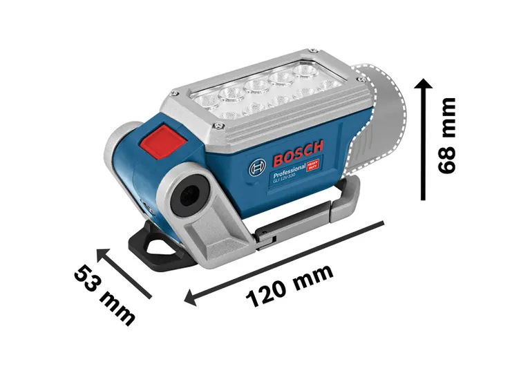 Linterna inalámbrica Bosch GLI 12V-330, 330 lúmenes de salida.
