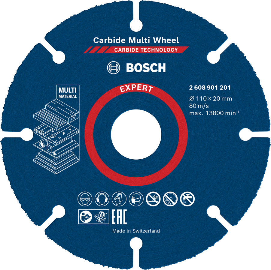 Disco de corte de carburo Bosch EXPERT Multi Material, 110 x 20 mm.
