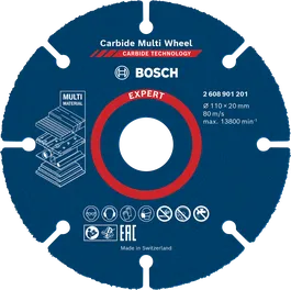 Disco de corte de carburo Bosch EXPERT Multi Material, 110 x 20 mm.