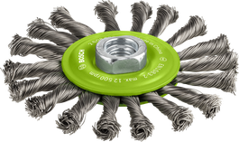 Rueda de alambre grueso de acero inoxidable Bosch PRO, rosca 115 mm.