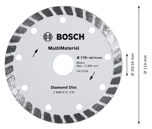Disco de diamante Bosch MultiMaterial 110 mm para corte.