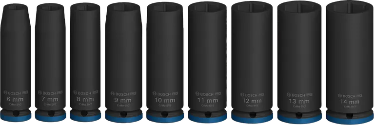 Juego de vasos de impacto Bosch PRO de 1/4 de pulgada de profundidad, 9 piezas.