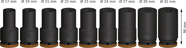 Juego de vasos de impacto Bosch PRO de 3/4 de pulgada de profundidad, 9 piezas.