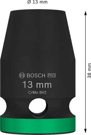 Vaso de impacto Bosch PRO de 1/2 pulgada, 13 mm y 38 mm de longitud.