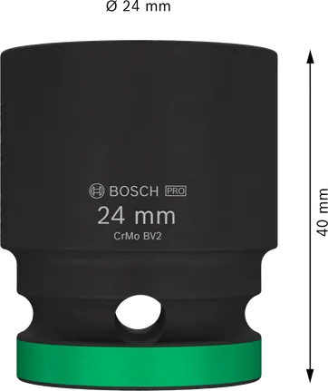 Vaso de impacto Bosch PRO 1/2" 24 mm con anillo verde.