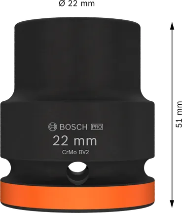 Vaso de impacto Bosch PRO de 22 mm con accionamiento de 3/4".