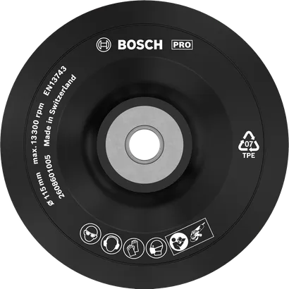 Plato de soporte Bosch PRO suave de 115 mm para amoladoras angulares.