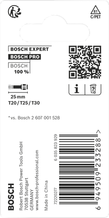 Puntas de impacto Bosch PRO T T20 T25 T30 de 25 mm.